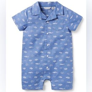 NWT! Janie and Jack Baby Fish Linen Romper 6-12 Months